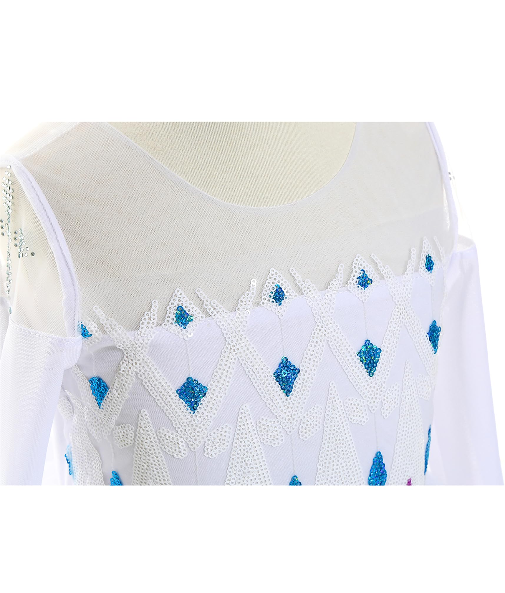 Aoiviss Vestido de Princesa de Lentejuelas para Niñas Disfraz de Princesa de Manga Larga de Diamante Blanco Fiesta Carnaval