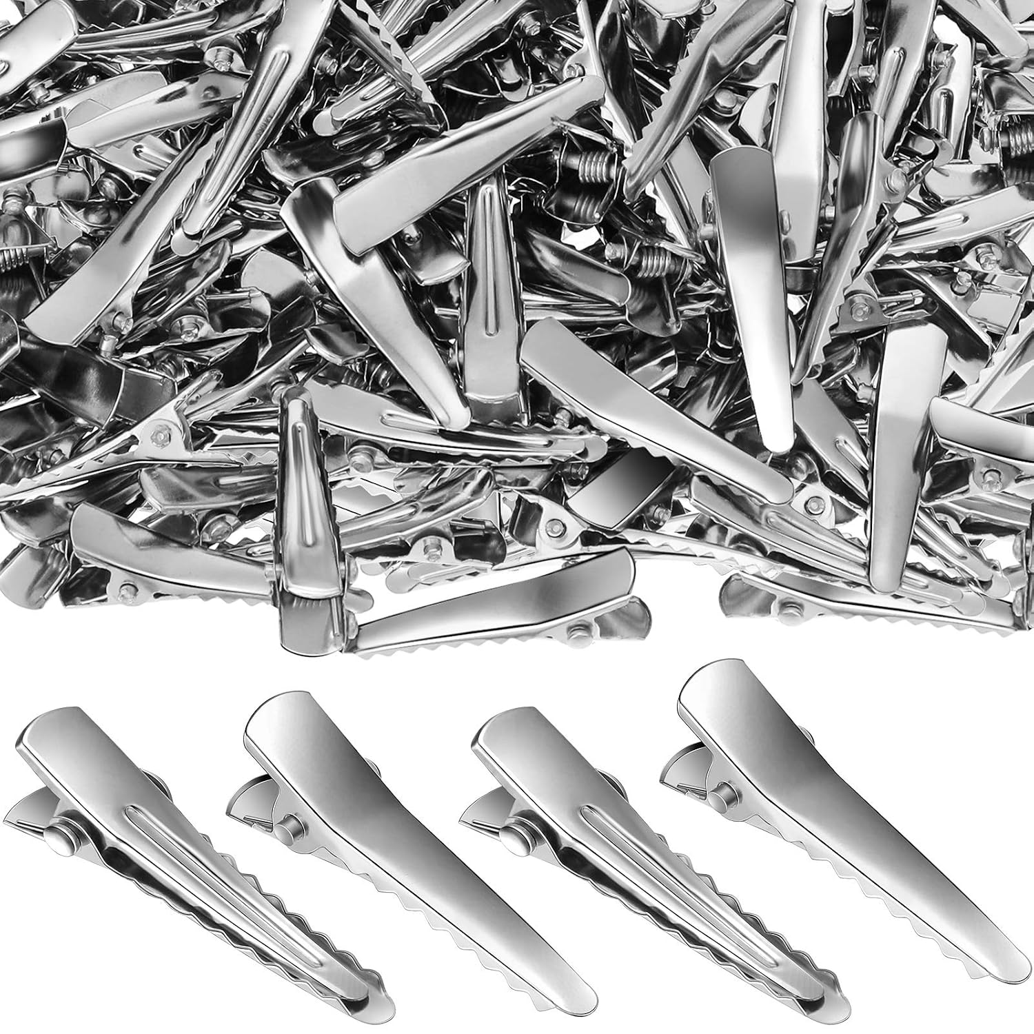 200 Pieces Silver Metal Alligator Hair Clips Alligator Hair Pins Duckbill Hair Clips Teeth Bows Hair Clips for Women Girls Hair Care Hair Accessories (40 mm/ 1.6 Inch)