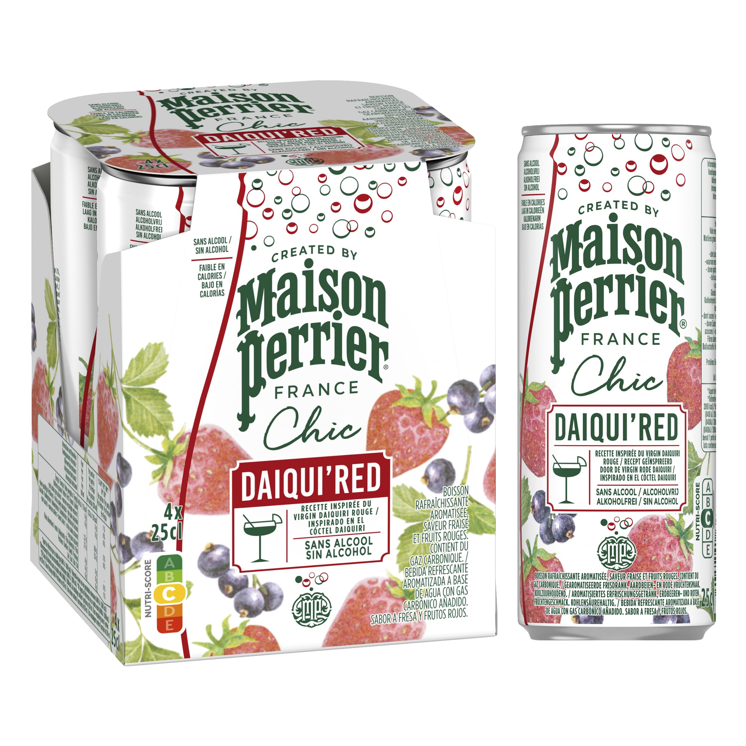 MAISON PERRIER CHIC Daiqui'red, cóctel sin alcohol, 6 packs de 4 x 25cl, 24 Latas