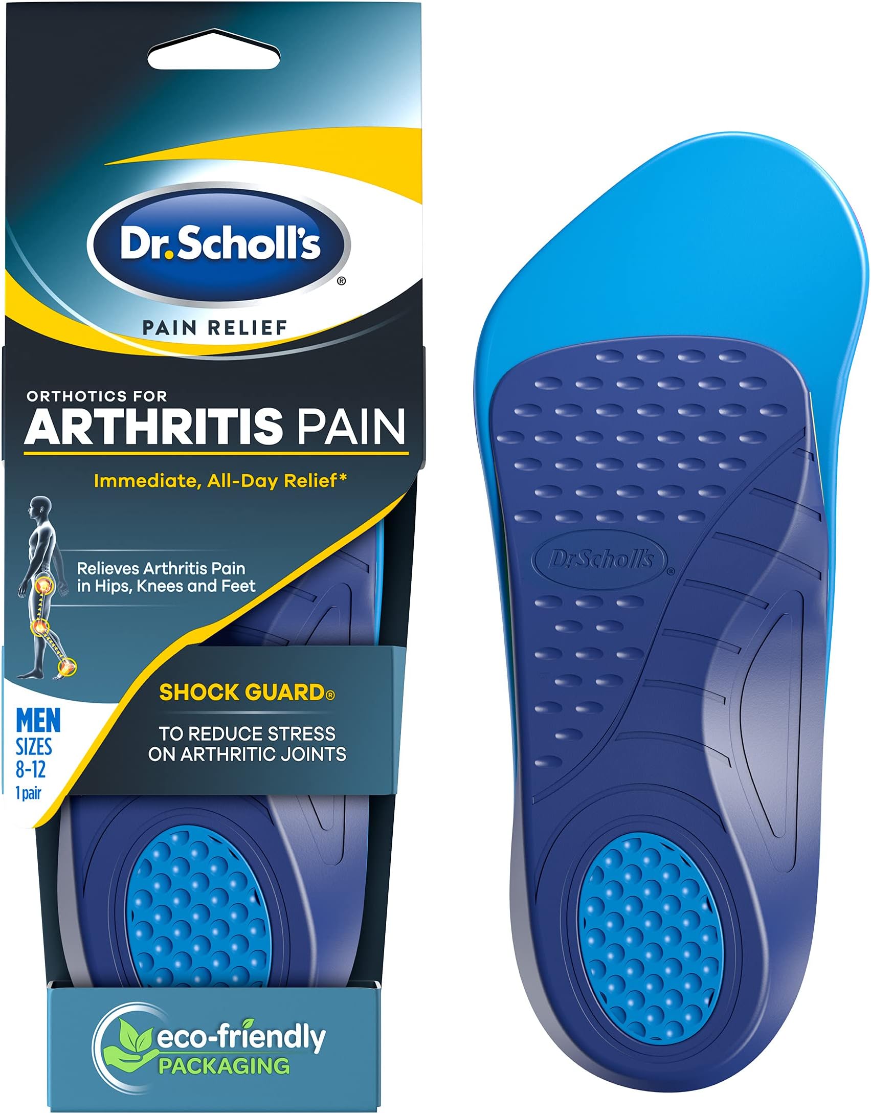 Dr. Scholl's Arthritis Pain Relief Orthotics // Clinically Proven Immediate Relief of Osteoarthritis Pain in Feet, Knees and HIPS, Blue