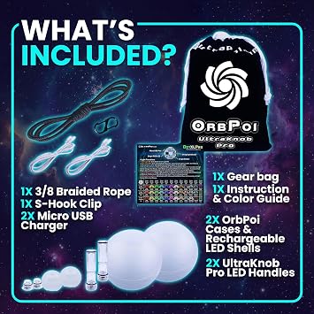 UltraPoi - OrbPoi LED Knob Handles Set, Rechargeable Contact Poi Balls