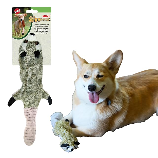 SKINNEEEZ Spot Juguete para Perro sin Relleno con chirriador, Juguete chirriante de Mapache de Peluche…