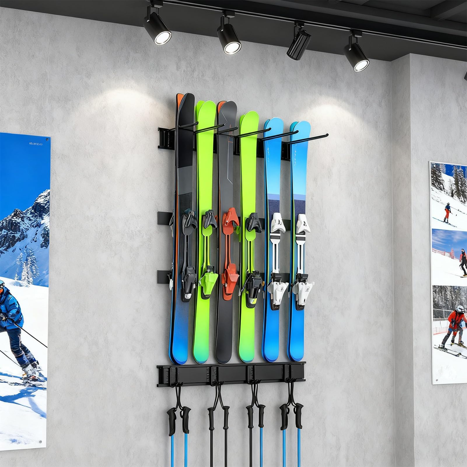 Skiträger zur Wandmontage, hält 30–35 kg, 7,5 x 7,6 x 13 cm, 5 Paar Skier, einfache Installation, für Innen- und Außenbereich, perfekt für Garagen und Schuppen