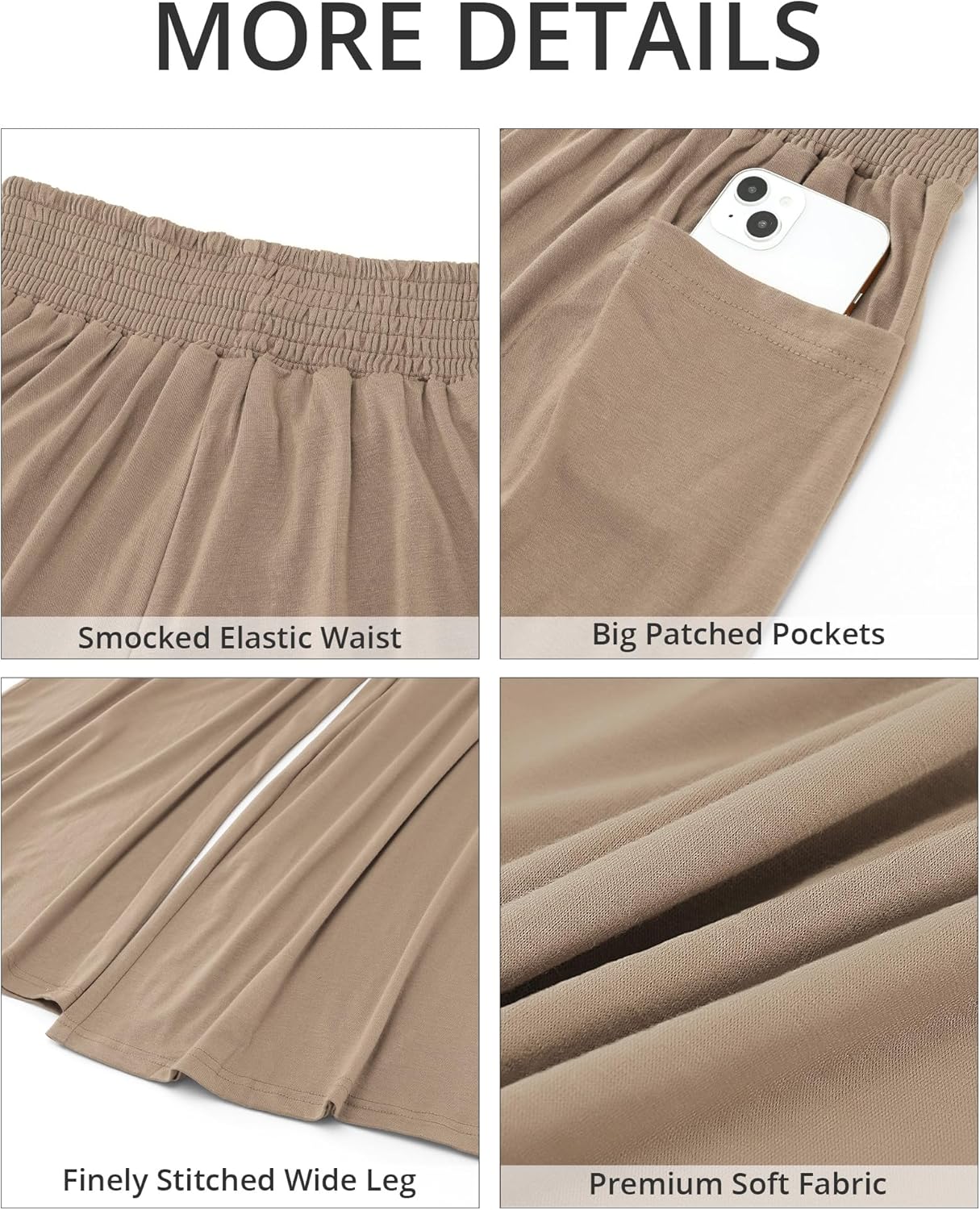 GRAPENT Wide Leg Pants for Women High Wasited Baggy Palazzo Pants Casual Pull On Bell Bottom Smocked Elastic Waist Pants - Image 6