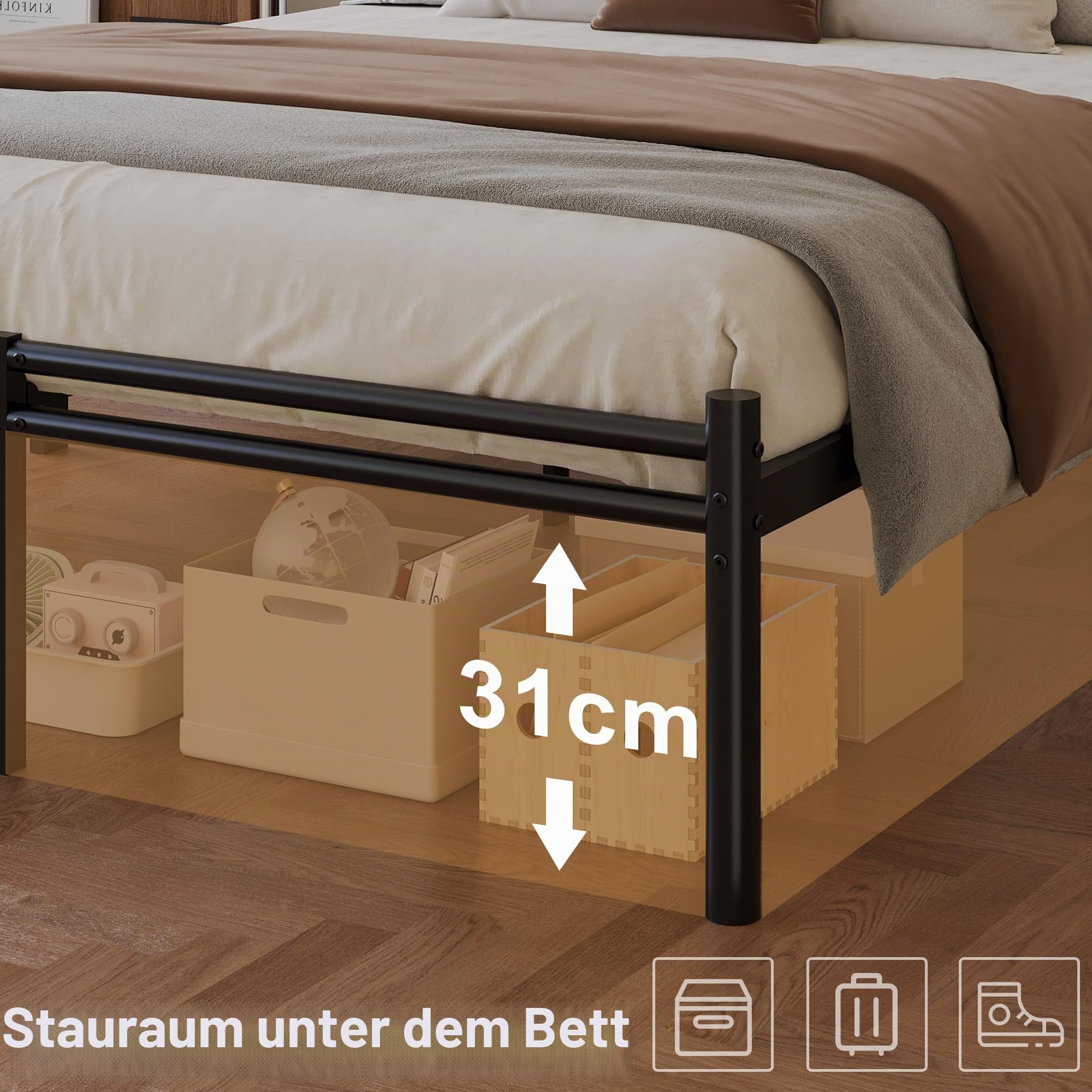 Yicensen Bettgestell 140 x 200 cm, Metallbett mit Kopfteil und Fußteil