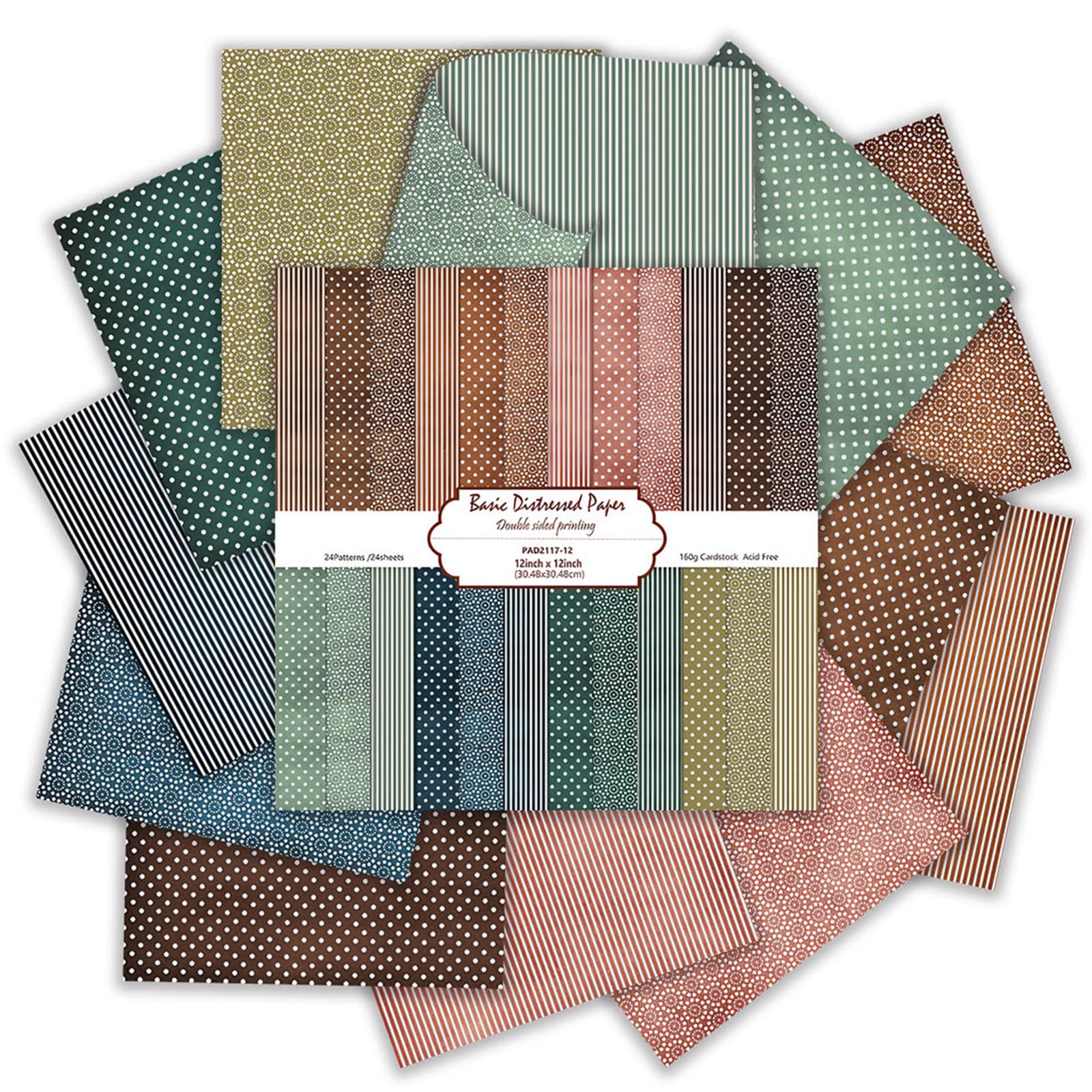 Scrapbook Papier 24 Blatt Doppelseitiges Punkte Muster Bastelpapier(Dunkel) | 30.5x30.5cm, 160 g/m² Buntes Motivpapier, Decoupage Papier zum Basteln für DIY-Kunstkarten Fotoalbum Journals Dekoration