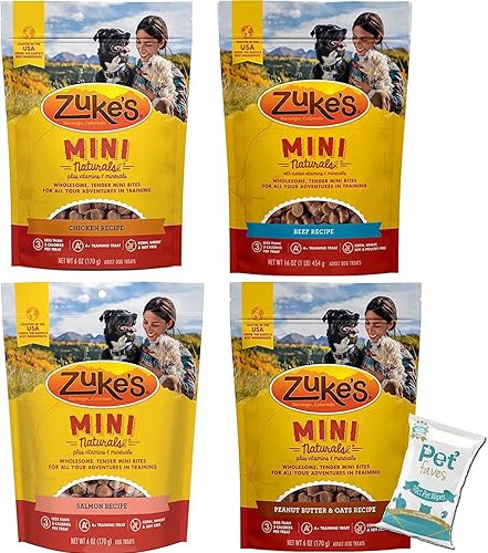 Zukes Mini Naturals - Paquete variado de golosinas saludables y húmedas para entrenamiento de perros (6 onzas cada uno) – Pollo, carne de res,
