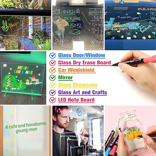 Miniatura 3 de Marcadores de tiza líquida magnéticos, marcadores de borrado en húmedo para calendario acrílico, pizarra de notas LED, vidrio transparente, pizarra