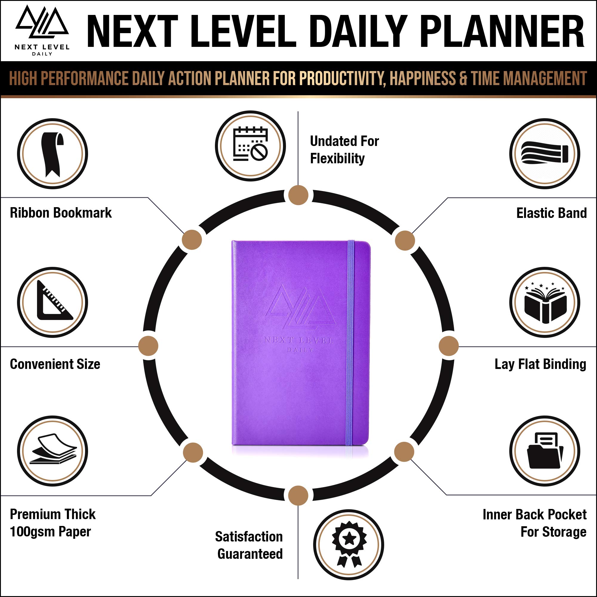 Planner | 90 Day High Performance Daily Action Planner per produttività, felicità, gestione del tempo | Habit Tracker, Gratitude Journal - Senza data, copertina rigida (viola)