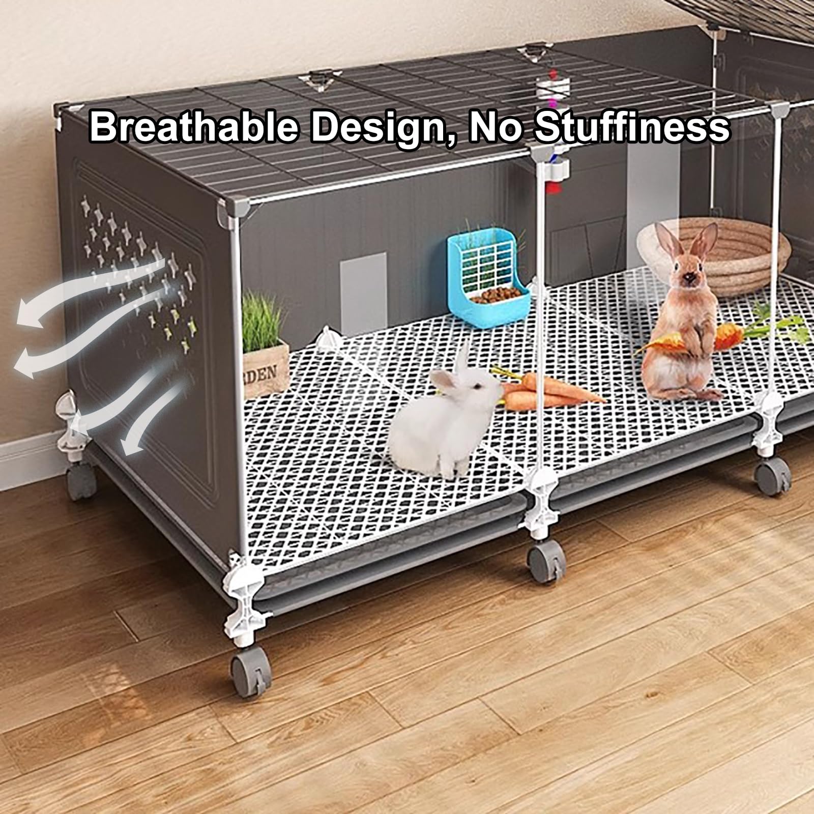 Gabbia di coniglio portatile con ruote, recinzione per animali domestici 41x18 pollici per piccoli animali, assemblaggio facile e vassoio pulito, design ventilato per conigli Chinchillas Guinea Maiali