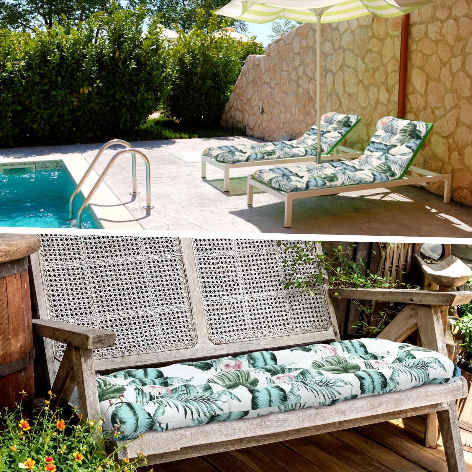 Cuscino per sedia da giardino con fibbia, cuscino per sedia a sdraio con schienale alto, Addensare Cuscino per Poltrona Sedia da Bagno di Sole, Anti scivolo Cuscino Imbottito per Interni Esterni (E)