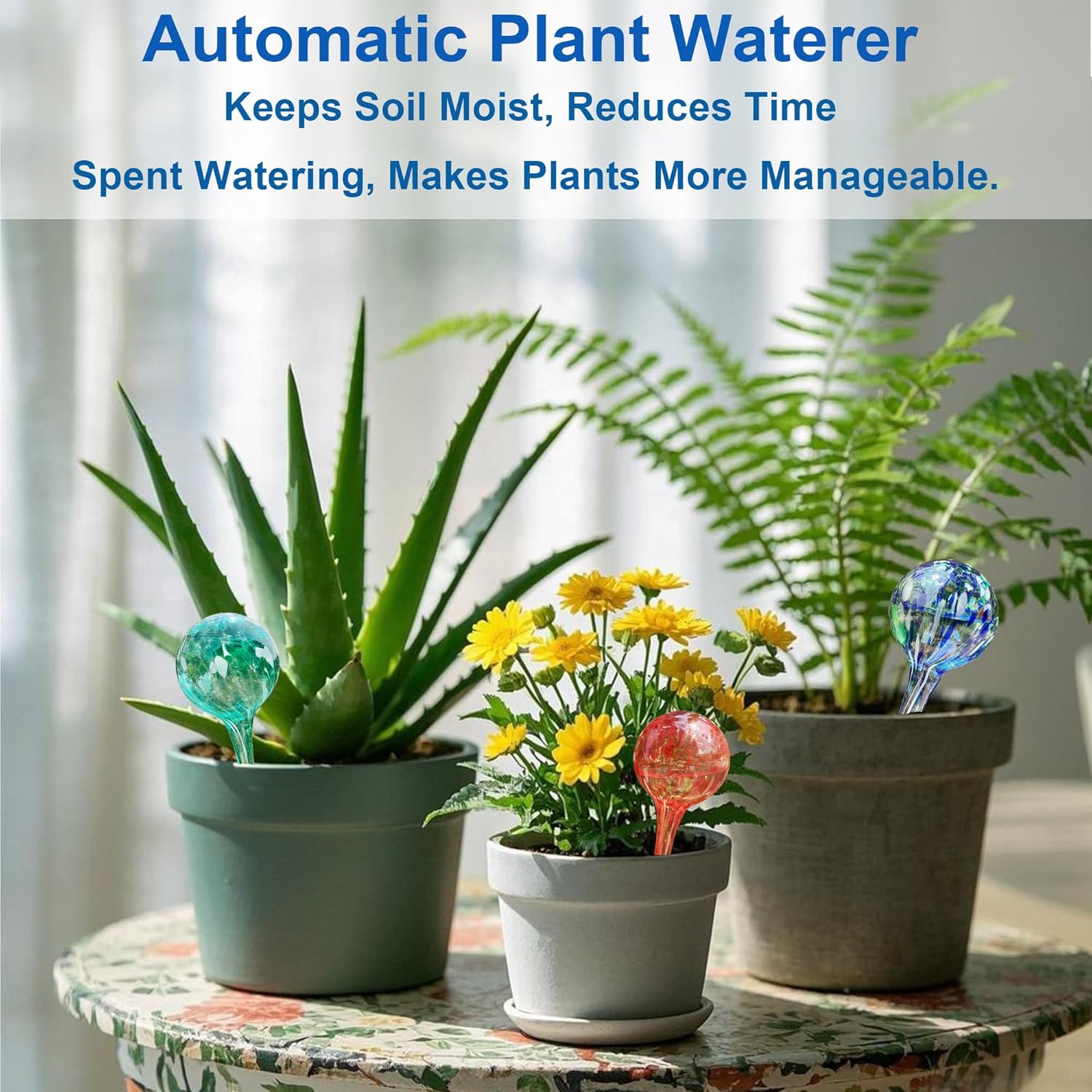Automatic Plant Watering Globes - 6pcs Small Glass Self Watering Bulbs for Potted Plants - Multicolored Watering Devices for Vacation & Daily Care (Indoor/Outdoor)
