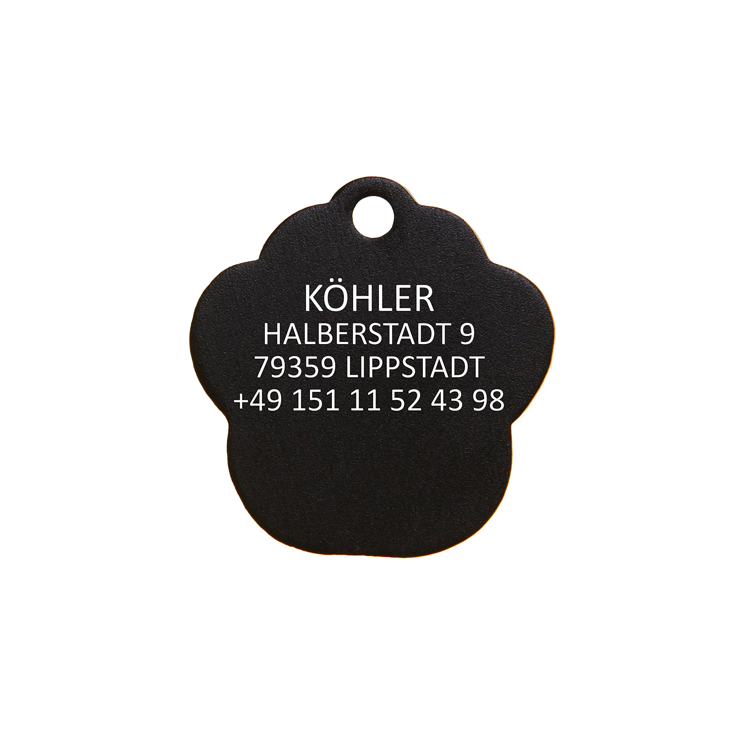 Engraved Pet Tags Aluminium Paw Print | Personalised Engraving | Large Black Paw Print | KEEP YOUR PET SAFE | DEEP ENGRAVING by BowWowMeow | Lightweight and Durable Aluminium Tags | 5 YEAR GUARANTEE