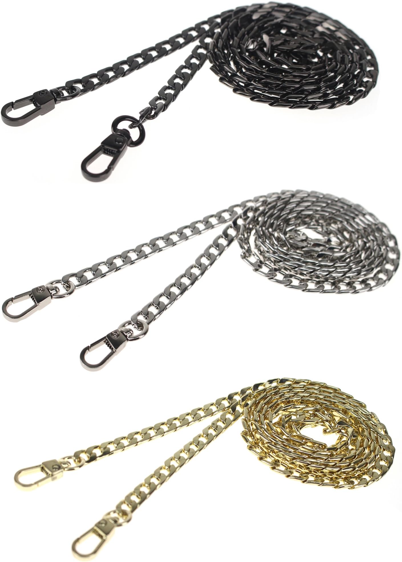 Udekit High Quality Luxury 43 Inches DIY Metal Cross Body Purse Replacement Chain Strap Set with Buckles (Gold Silver Black / Set)