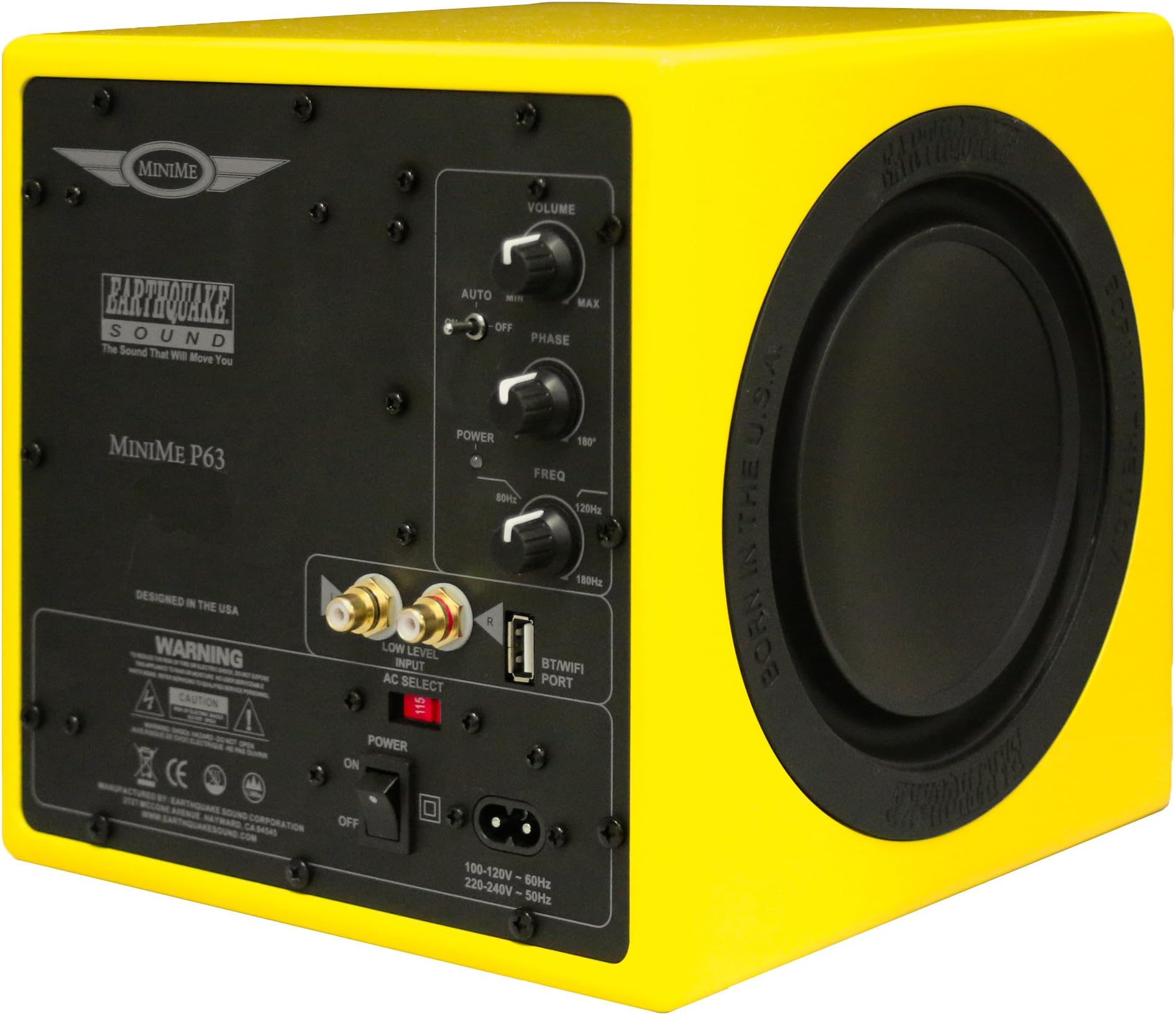Earthquake Sound MiniMe-P63 Compact 6.5-inch Powered Subwoofer with Dual Passive Radiators, Yellow