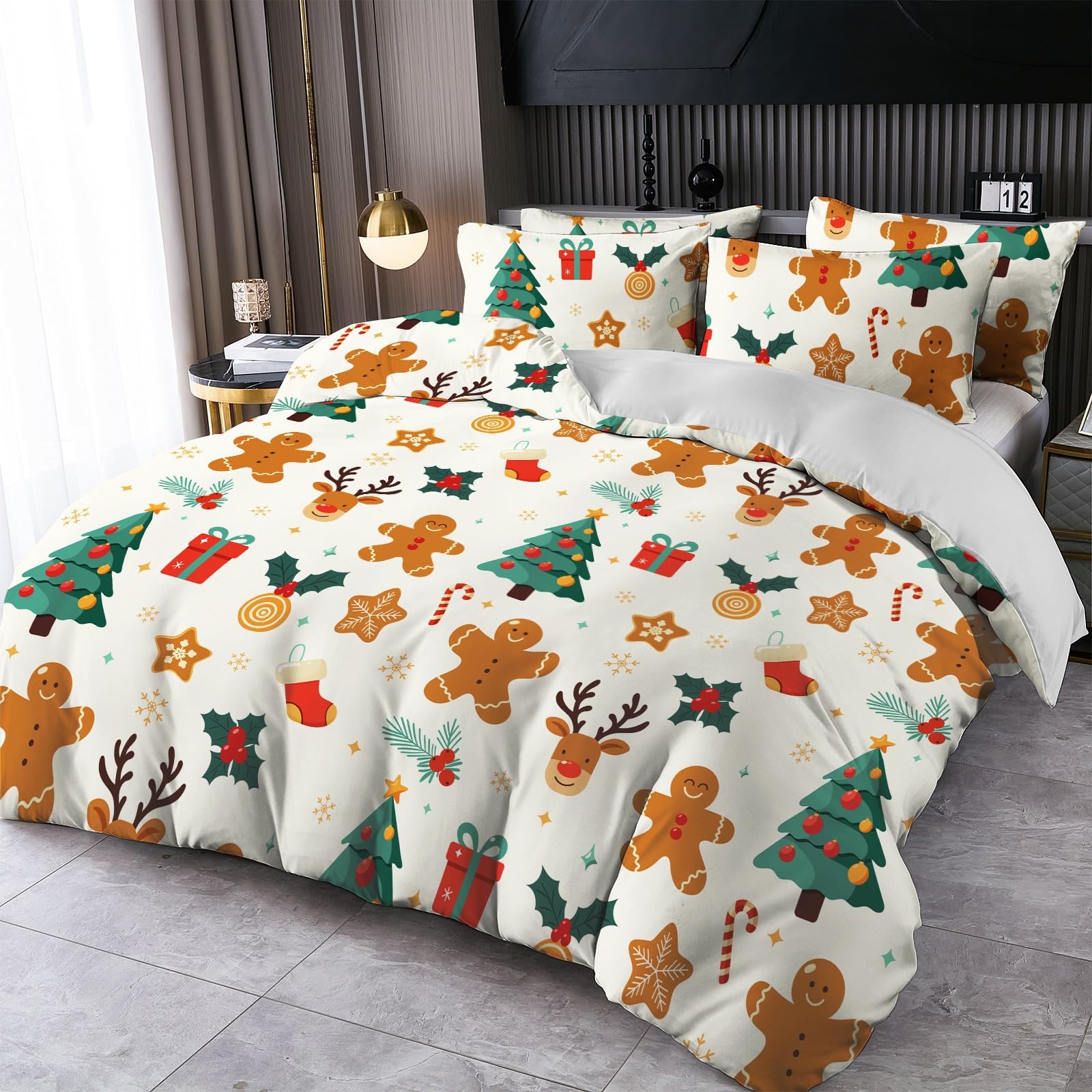 Housse de couette sapin de Noël beige 260x240 au tissage ultra doux