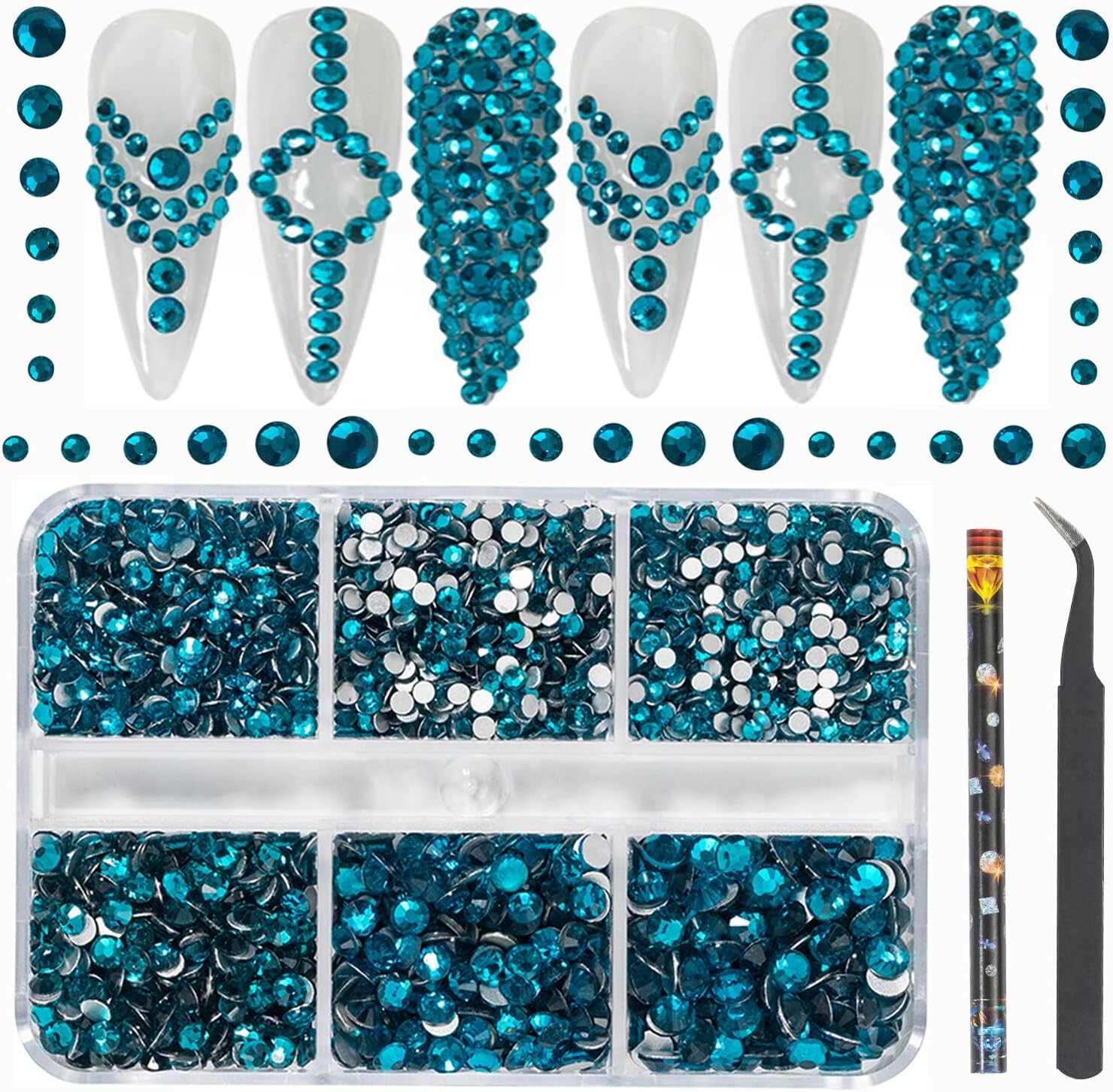 Luxury Shini 3D Diamond Peace Blue Multi-Size Nail Rhinestones Flatback Nail Charms Flat Bottom Crystals Nail Art 3D Decoration Gem Kit