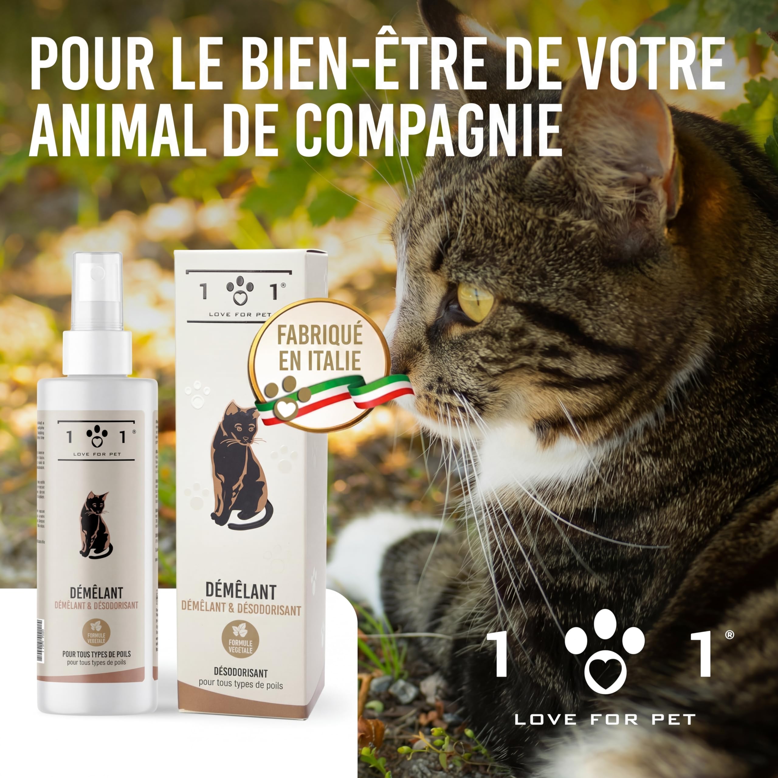 Linea 101 Spray Demelant Chat Poils Longs Naturel 250 ML Démêlant Chat Poils Longs Parfum Chats Délicat Soin Vegan pour Poil Doux et Brillant sans Rinçage Tous Types de Pelage