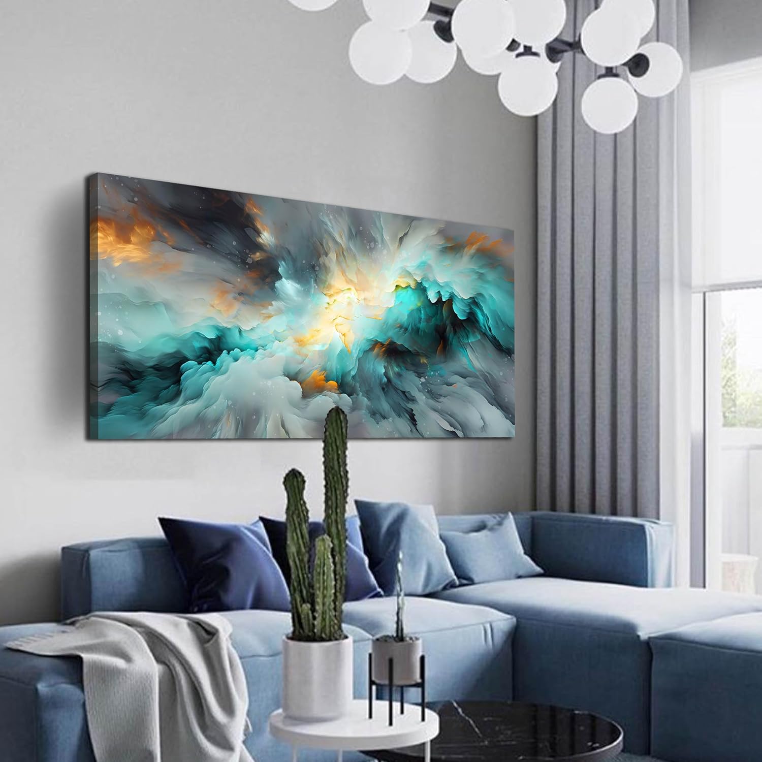 LAOTOART Abstract Posters Home Wall Decor for Living Room - Modern Teal Wall Art for Bedroom Office Decor Size 20" x 40"
