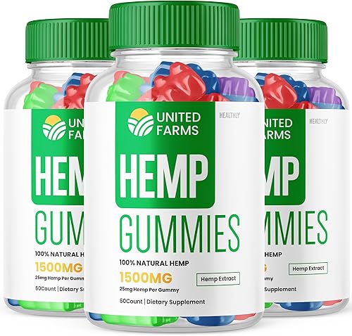 Paquete de 3 gomitas United Farms  Fórmula oficial  United Farms - Gomitas de cáñamo de alto rendimiento, fórmula de cáñamo de United Farms de 500