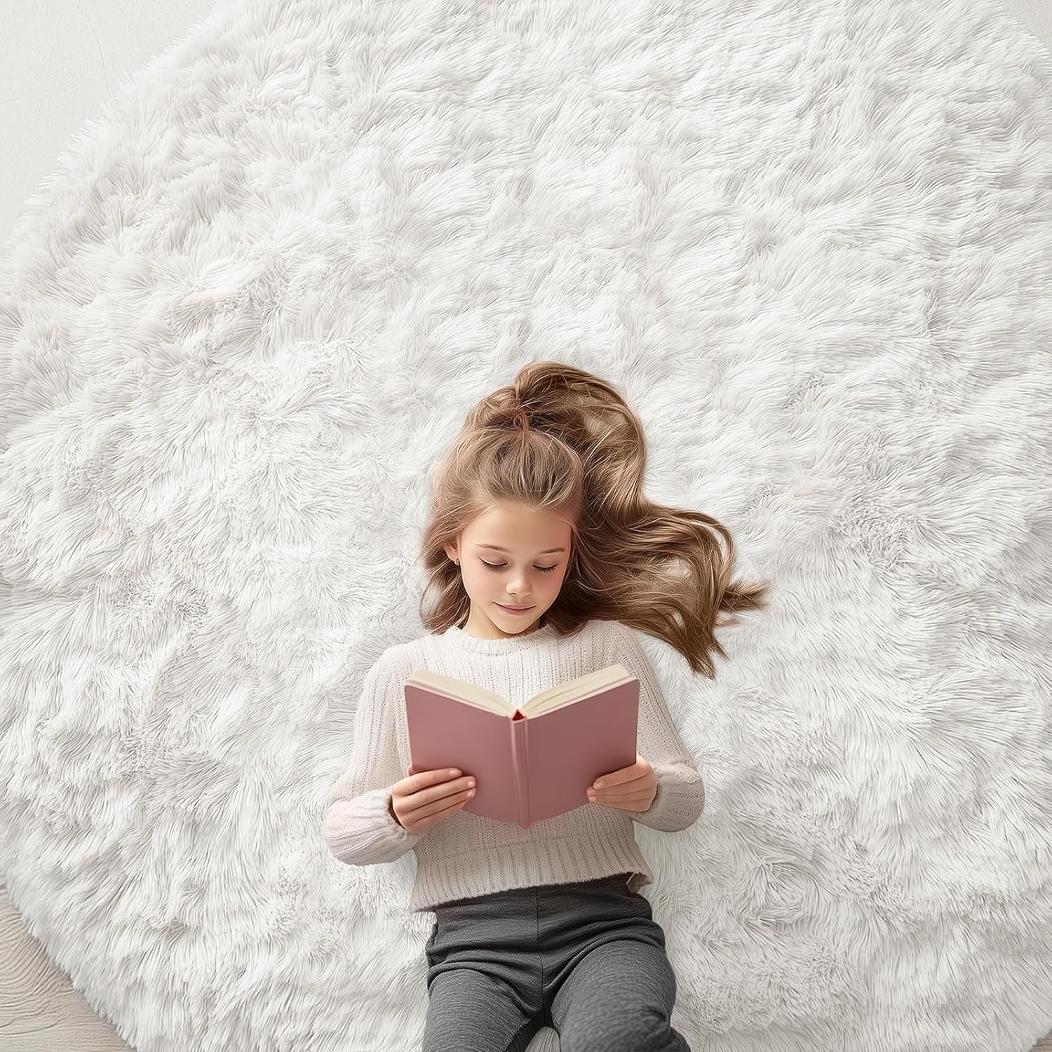 olanly ivory round rugs for bedroom - machine washable, 6x6 feet circle area rugs for living room, soft and fluffy shaggy carpet for teen girls and boys, dorms, nursery rooms, home decor aesthetic 6ft round ivory