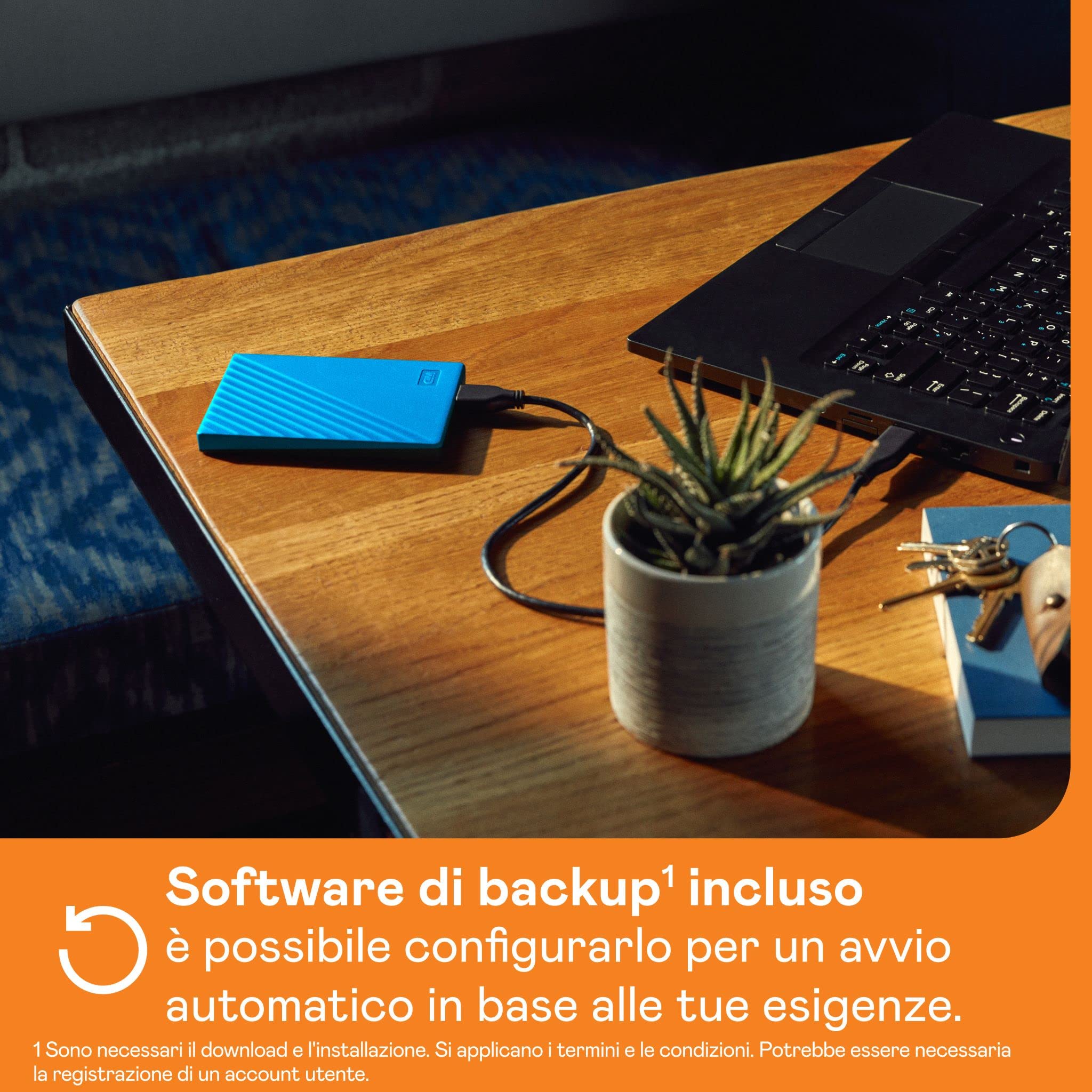 WD 2TB My Passport Hard Disk Esterno Portatile, USB 3.2 Gen 1/USB 3.0, Protezion con password, Software per la gestion e il backup, Formatto per Windows, ChromeOS and MacOS, Blu