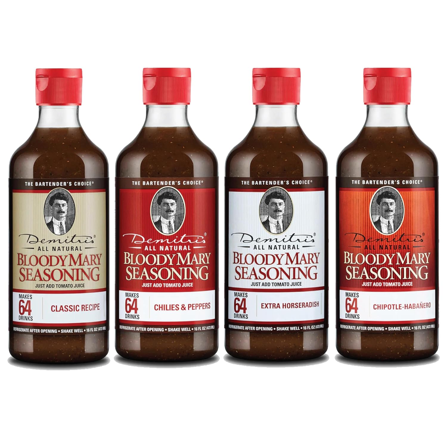 Demitri's Bloody Mary Seasoning Mix 16 oz Variety Pack Set of 4 Bloody Mary