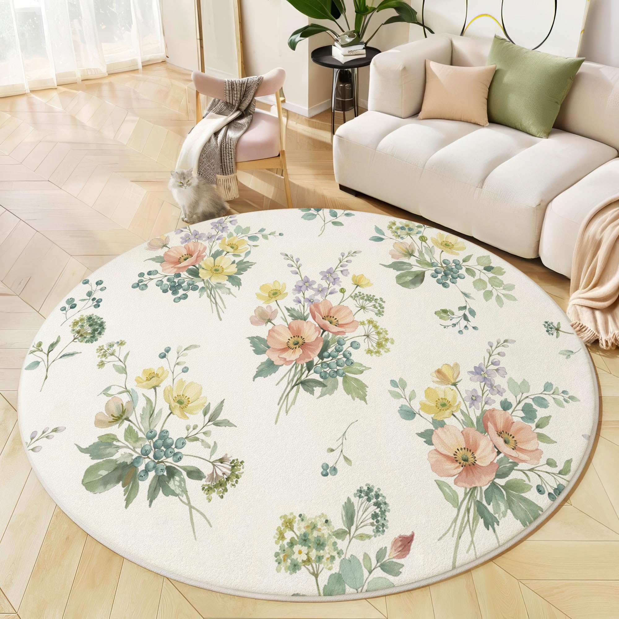 Tapis Plantes Aquarelles Fraîches Rond 180cm