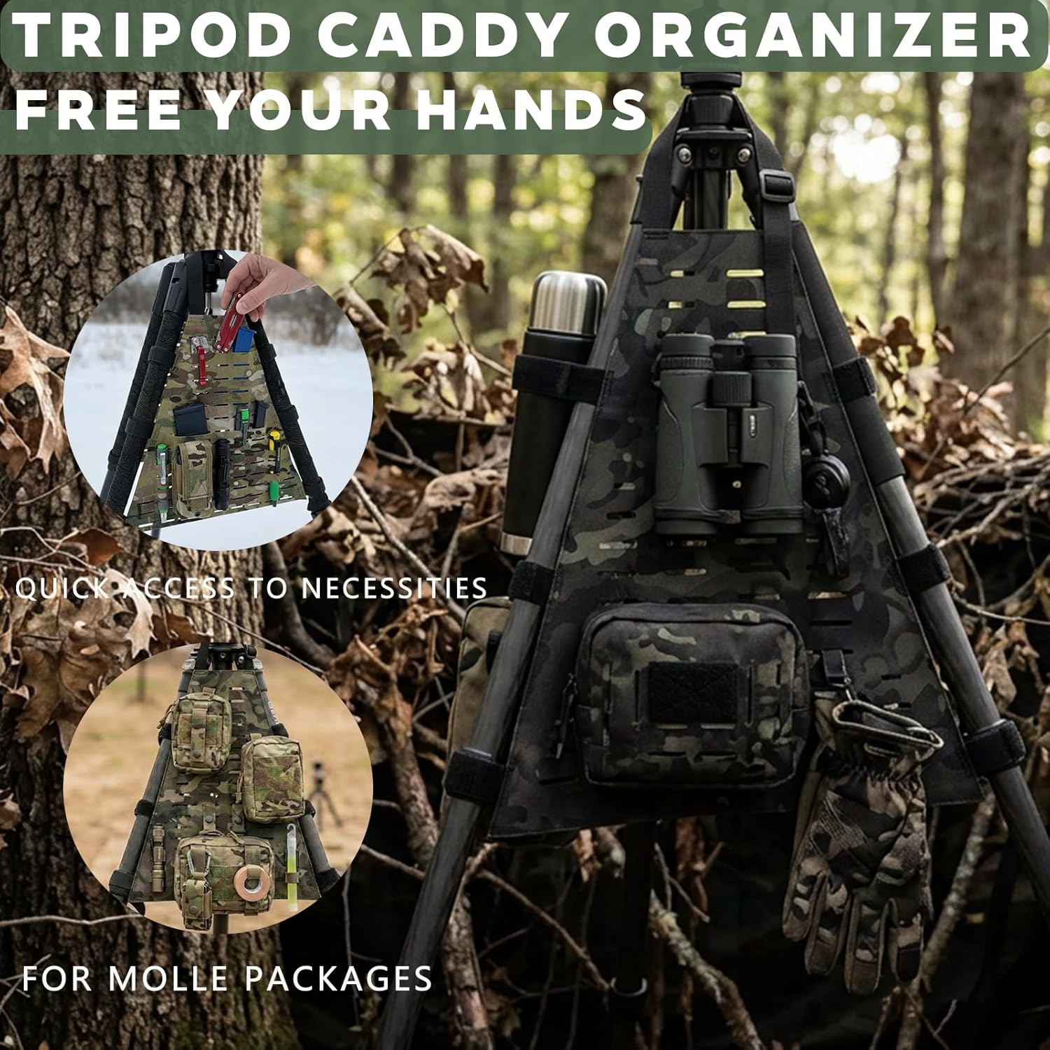 Tripod Organizer,fit for Shooting/Hunting/NRL/PRS–Portable Tripod Caddy Organizer with Quick-Access Slots to Keep Gear Within Reach,Rugged,Abrasion-Resistant,and Lightweight.（Tripod not Included）