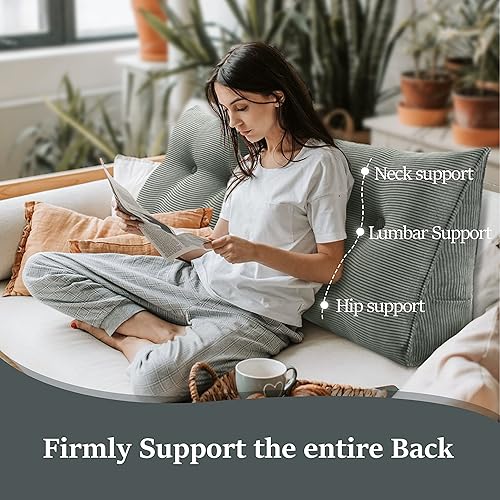Miniatura 34 de Almohada de cuña para sentarse en la cama, almohada de lectura para adultos, soporte para respaldo, almohada de cabecero, sofá cama, cojín