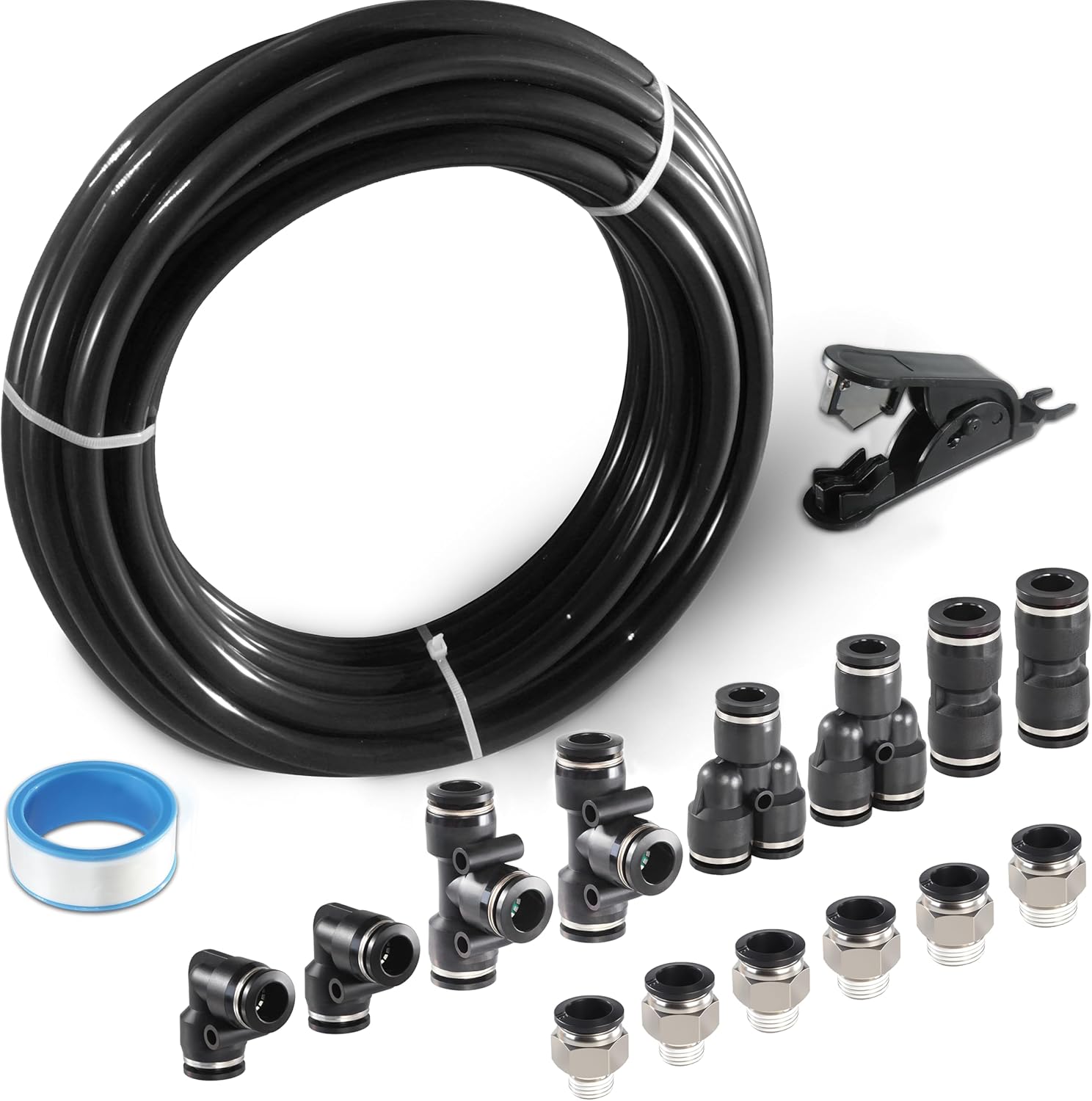​High Pressure Black Nylon Air Tubing Kit – 3/8" OD x 32.8ft, DOT, PA Material, for Air Line Tubing, Pneumatic Tools, Fluid Transfer​