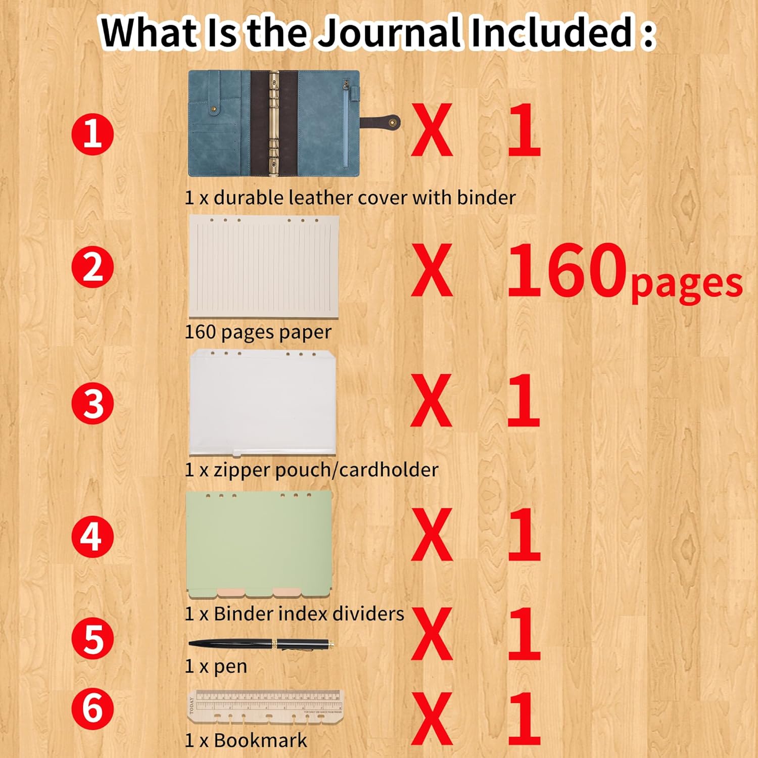 WONDERPOOL A5 Binder Journal Leather Spiral Notebook Refillable College Ruled Paper, Budget Binder Rings Diary Organizer with Pen for Office School Travel Business Planning Writing (Light blue, A5)