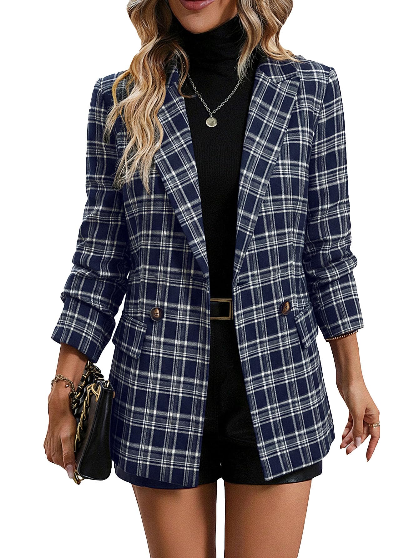 Mina Self 2025 Womens Plaid Houndstooth Blazer Jacket - Fully Lined Business Casual Office Suit with Pockets