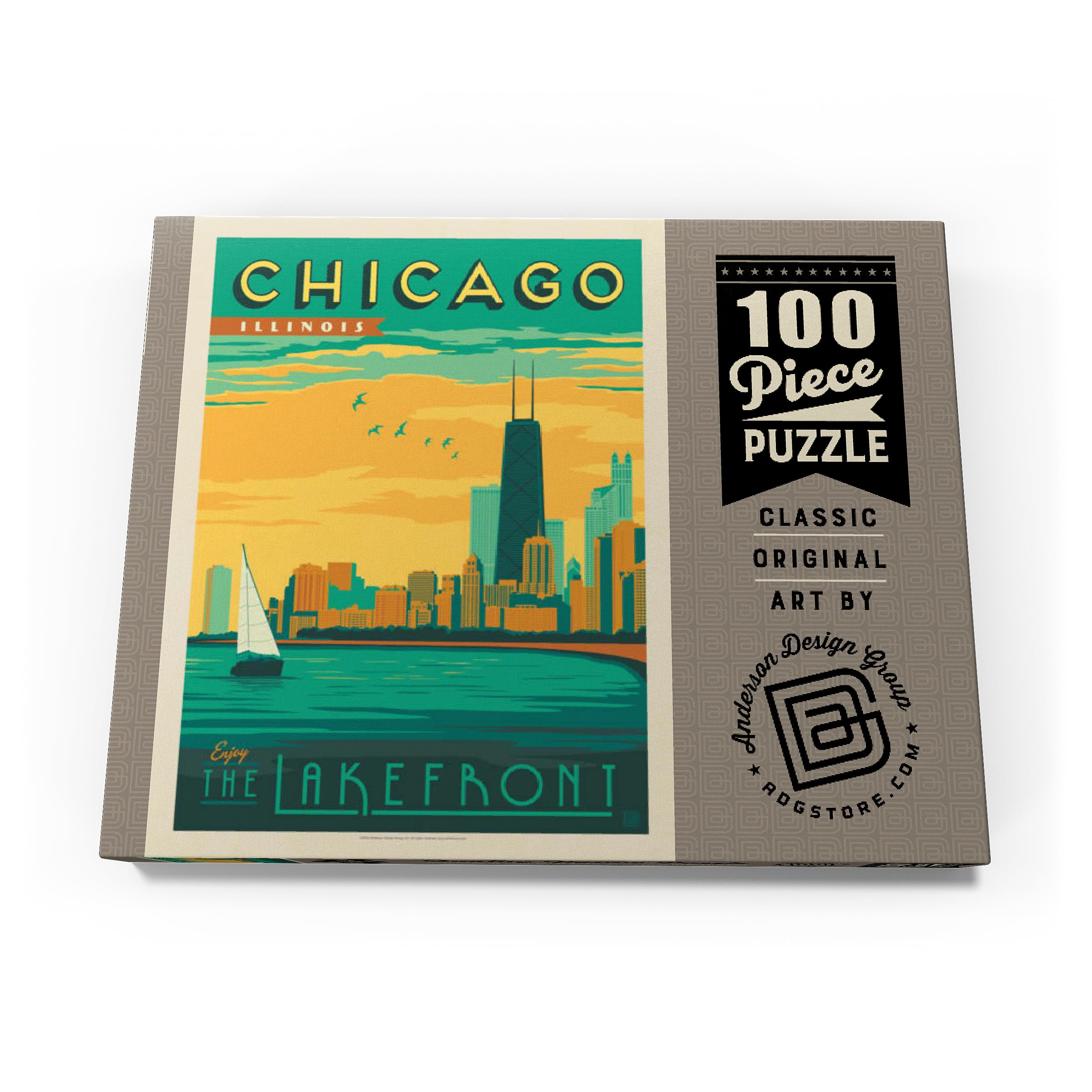 MyPuzzle Chicago: Lakefront Vintage Poster | 100 Teile Premium-Puzzle, 48x34 Cm, Klimakompensiert