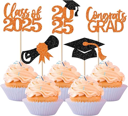 Miniatura 288 de Paquete de 24 adornos dorados para cupcakes de graduación 2025 con purpurina So Proud of You Done Diploma Graduation Cap Cupcake Picks Class of 2025