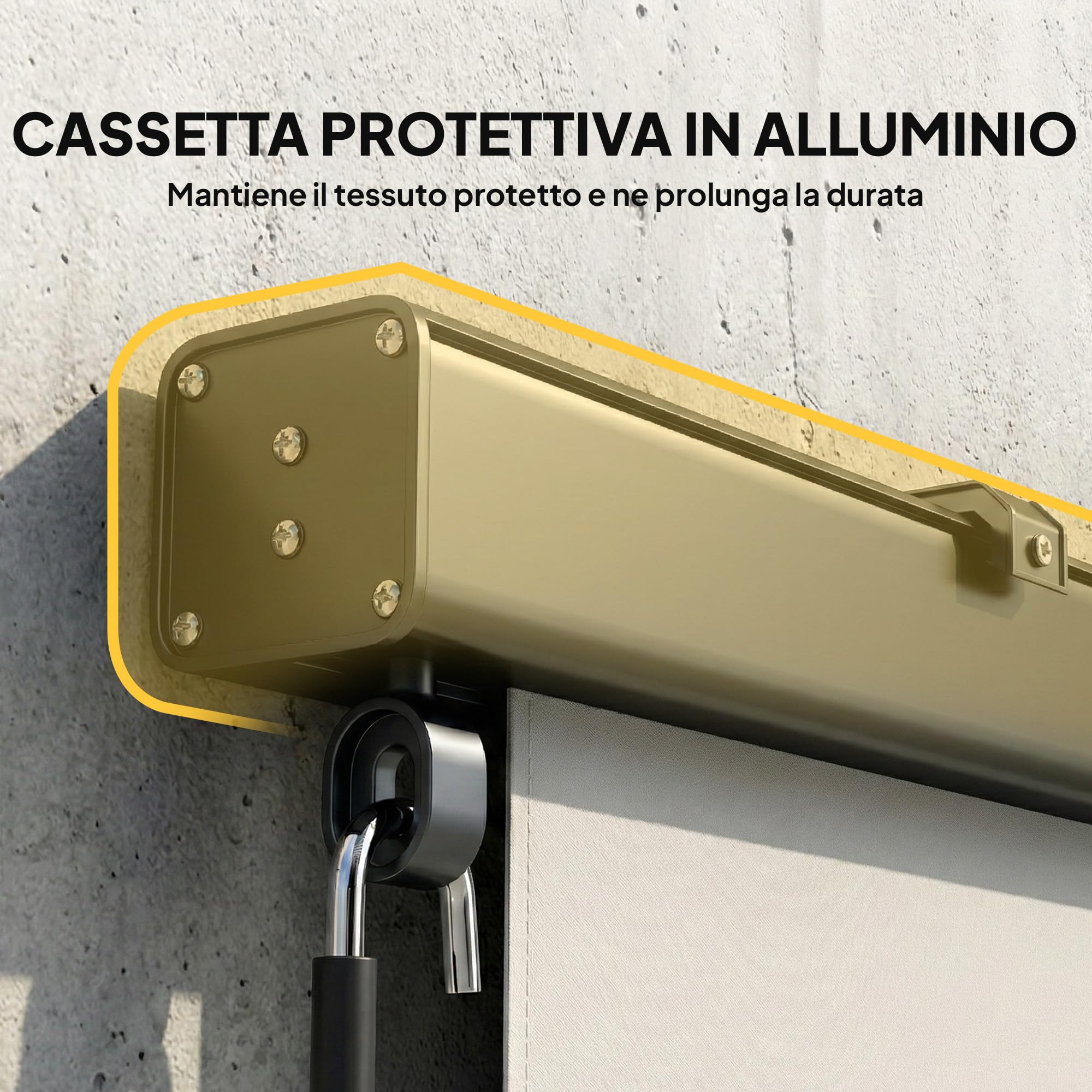 Outsunny Tenda a Rullo Avvolgibile da Esterno Anti-UV con Cassetta in Alluminio e Manovella, Tenda da Sole in Poliestere, 250x160 cm, Bianco Crema