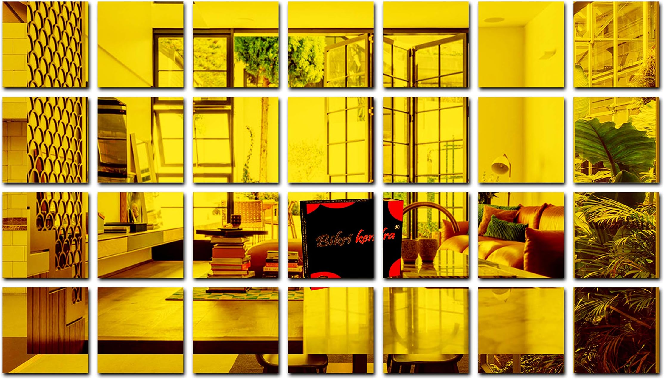Bikri Kendra - Big Square 28 Golden Mirror Stickers for Wall, Mirror Wall Sti...