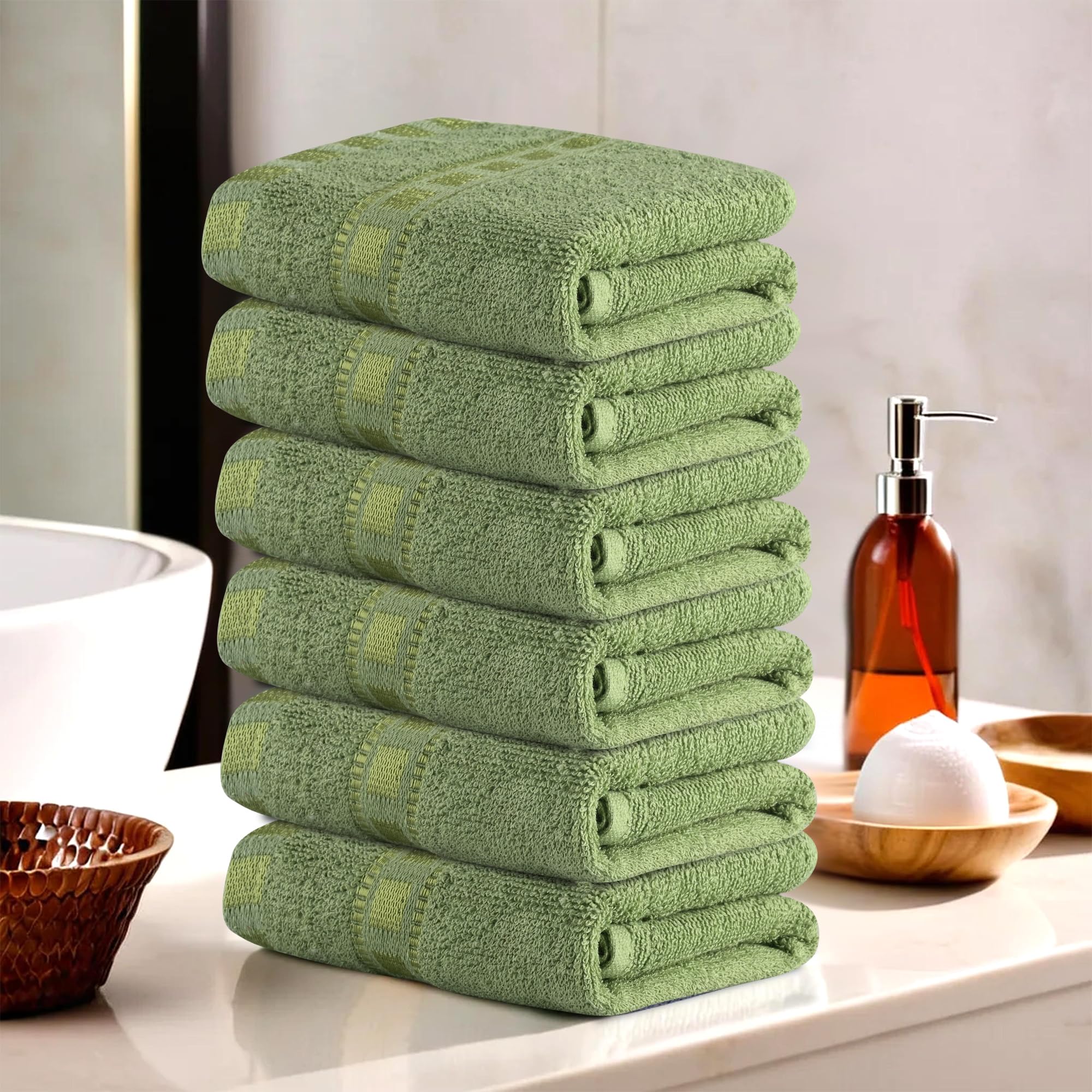 Urbane Home Pack of 6 Cotton Hand/Face Towels for Men & Women | Easily Washable | Workout Gym Napkins for Men | Pocket Towel - Green-image-46