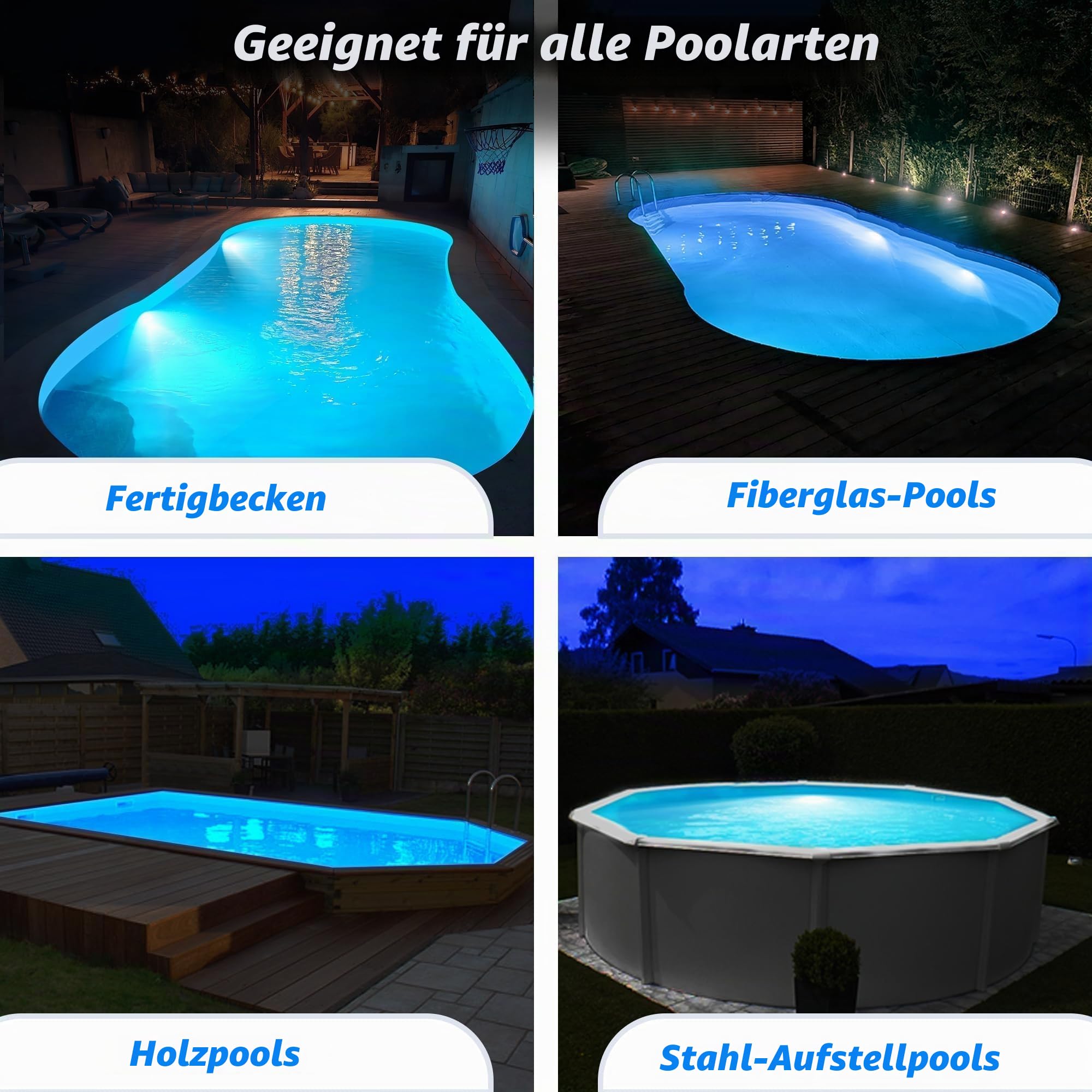 LyLmLe LED Poolscheinwerfer mit Außengewinde 2", 18W Poolbeleuchtung 2 Farben Schaltbar Weiß 3000K & 6000K, Ø242mm, 12V AC LED Poolstrahler Unterwasser für GFK Fertigbecken Aufstellbecken Holzpool