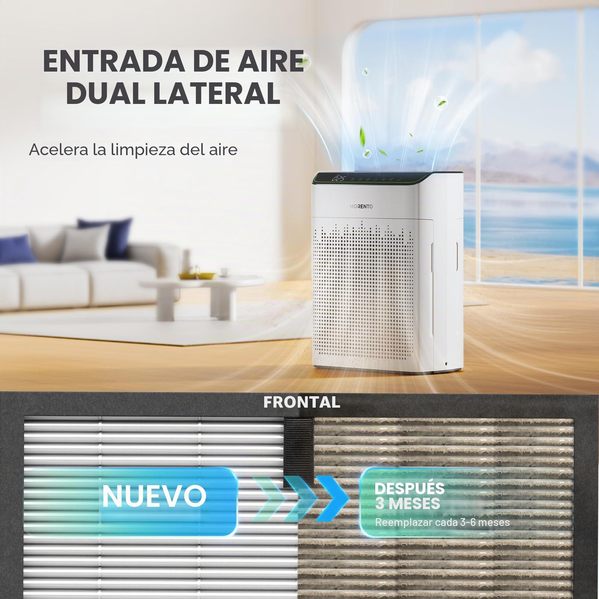 MORENTO Genuino Filtro de reemplazo del Purificador de Aire, verdadero filtro HEPA Compatible con MR5866 para 99.97% de contaminantes del aire, olor y humo, versión Original Blanca 2 Pack