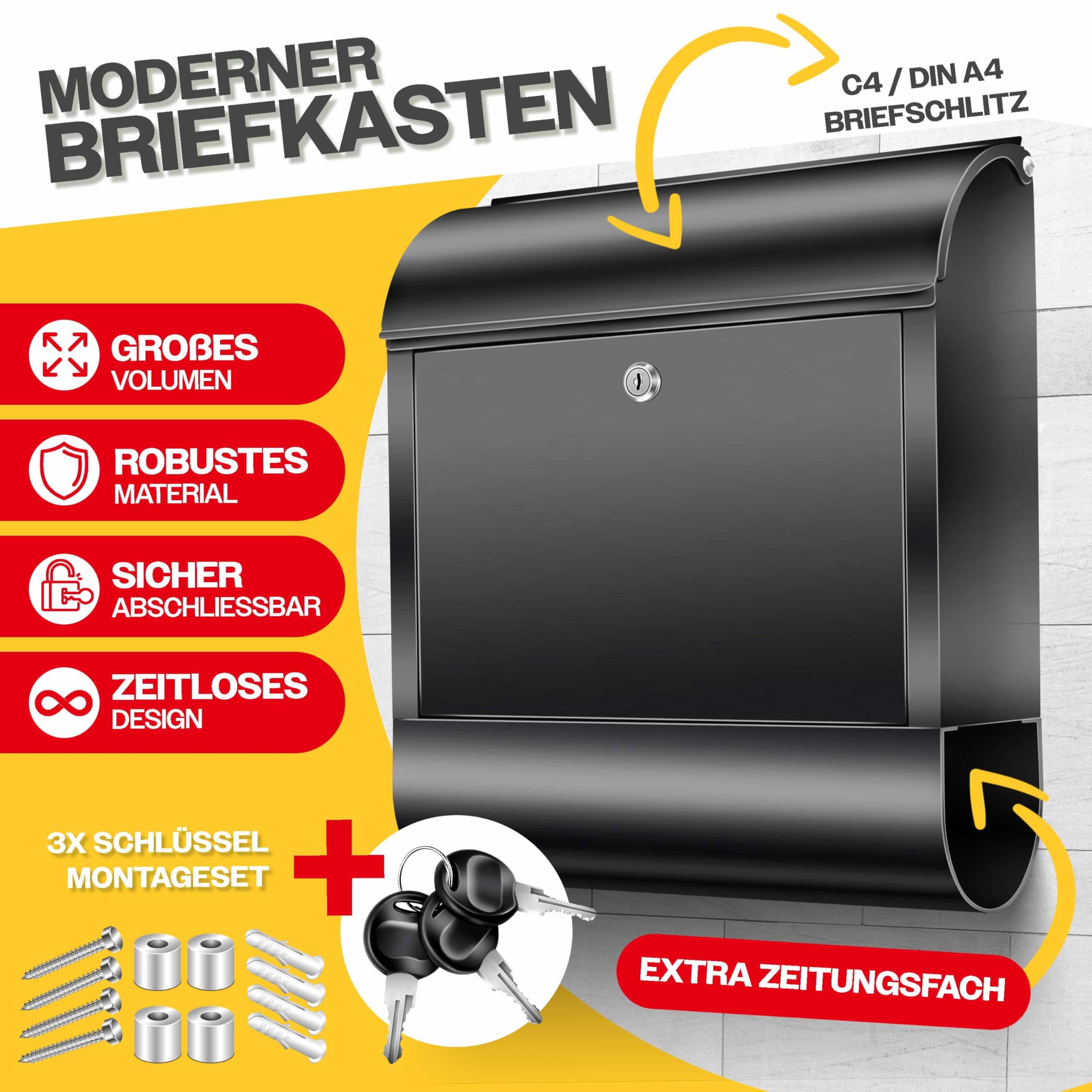 Tectake® Rvs Brievenbus Met Krantenvak Rond - Zilver