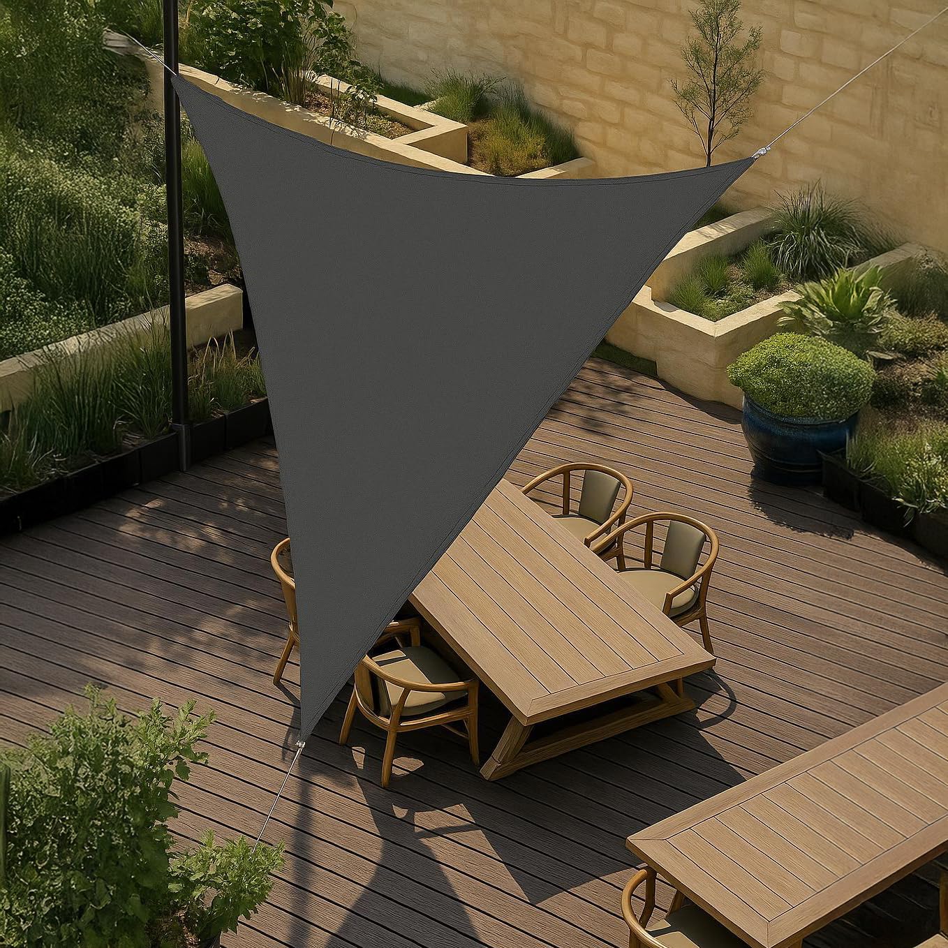 Brigros - Vela Parasole Triangolare HDPE 180g/m² Resistente Raggi UV con Anelli D Acciaio Inox, Tenda Vela Ombreggiante 3x3x3m, 4x4x4m, 5x5x5m, Telo Parasole Per Esterni (Grigio, 5x5x5)