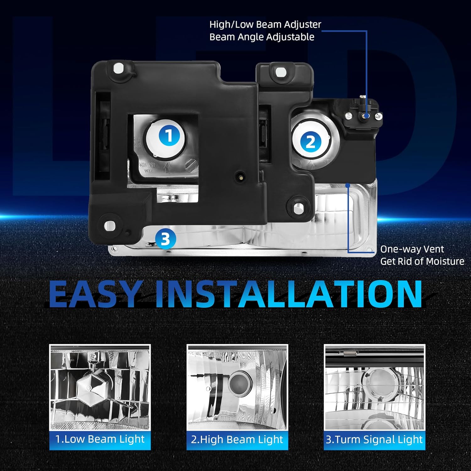 LEDKINGDOMUS Headlight Assembly, DOT-certified, Compatible with 1990-2000 Chevy GMC C1500 C2500 C3500 K1500 K2500 K3500 C/K Suburban GMC Yukon 95-99 Tahoe Replacement Headlamp Housing Bumper Lamp Set