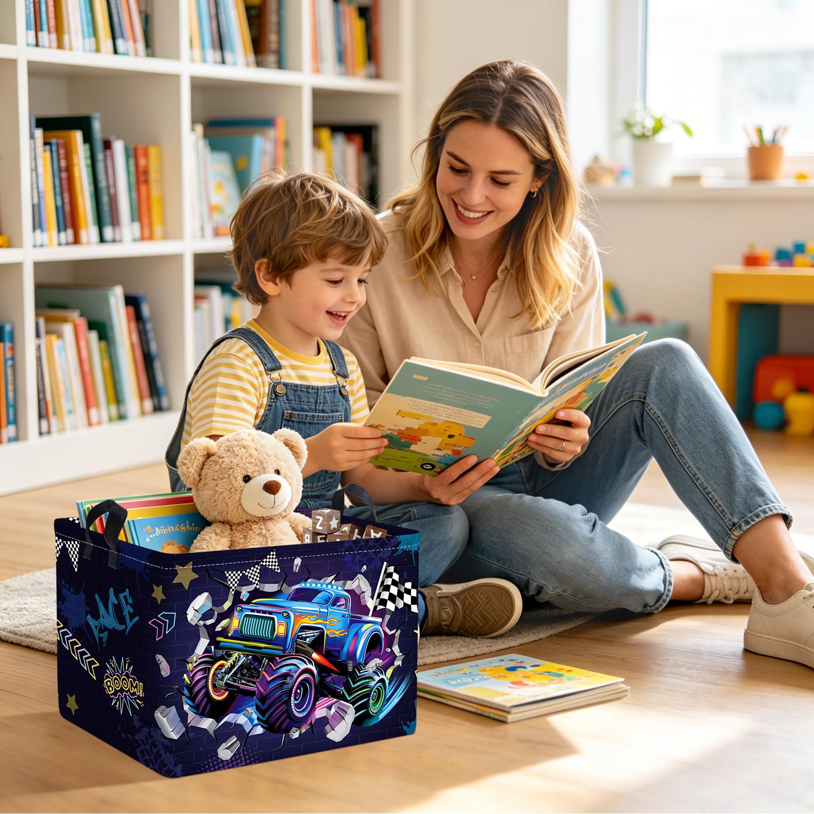 Clastyle Cestos Almacenaje Coche de Carreras Infantil Cesta Ropa Sucia Plegable para Habitación Bebé Dormitorio Cajas de Almacenaje Juguetes para Chico, Púrpura 3D, 40x30x30 cm