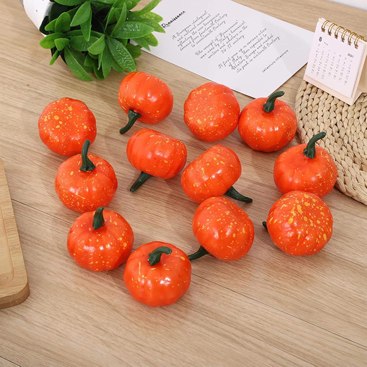 Calabazas artificiales, decoración de otoño, juego de 12 calabazas falsas, calabazas de espuma naranja, calabazas de plástico, calabazas sintéticas