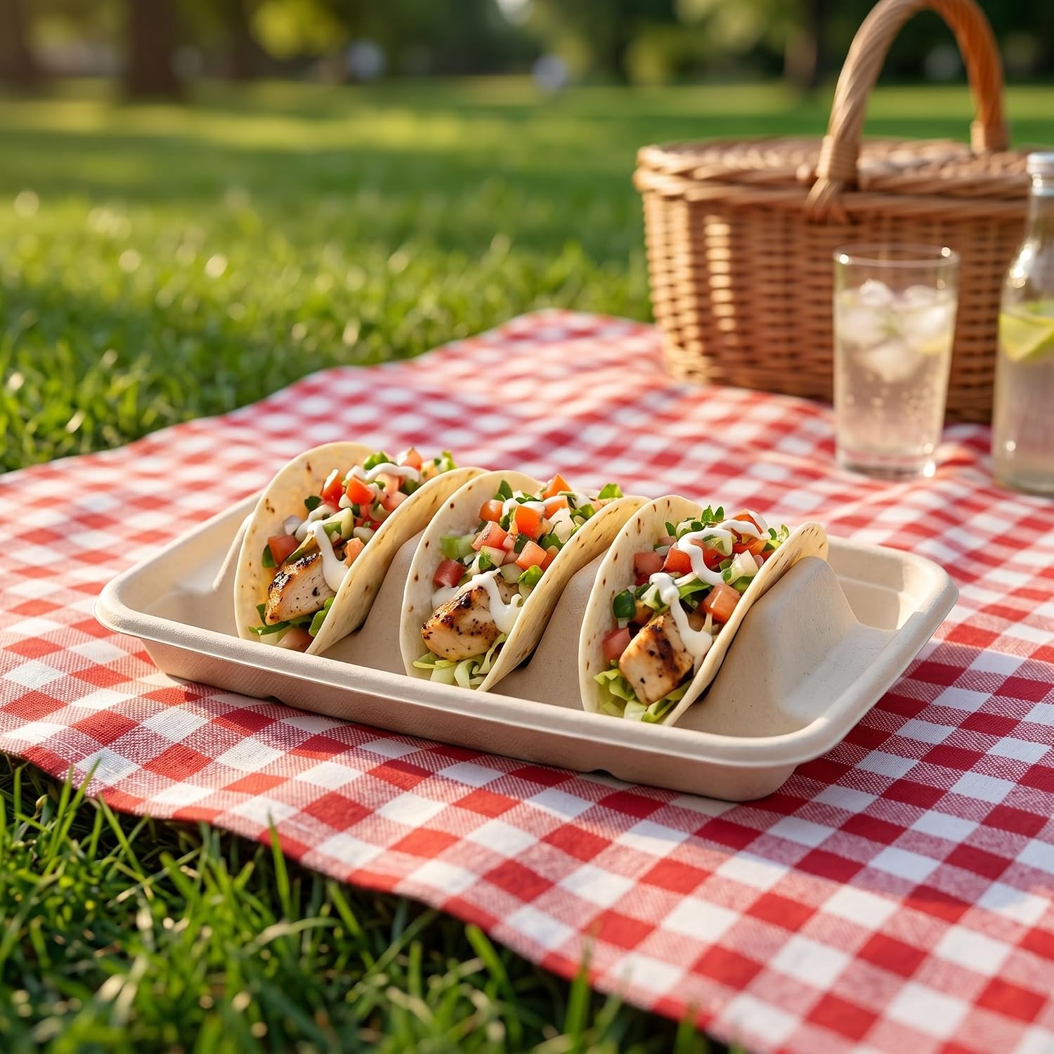 60PCS Disposable Taco Holders, Paper Taco Plates with 3 Dividers, Taco Bar Tuesday Party Serving Set