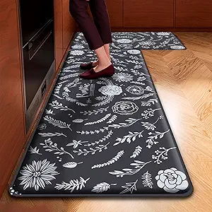 Anti Fatigue Kitchen Mats for Floor 2 Piece Set, [ 0.47'' Thick Heavy Duty] Cushioned Kitchen Rug Set, Waterproof Non-Slip Standing Kitchen Mat Runner Rugs for Desk Sink Laundry -Rustic