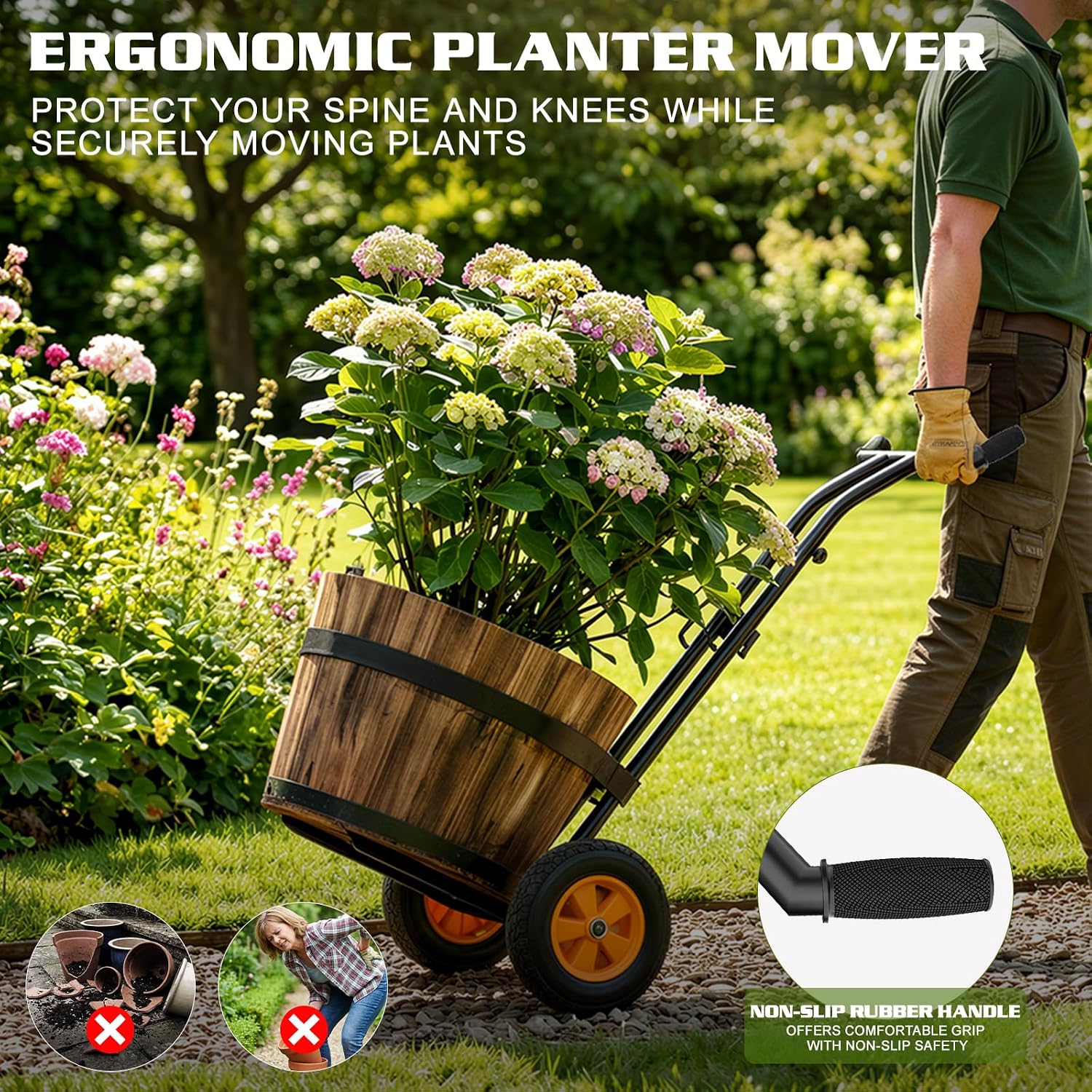Housolution Plant Caddy with Wheels, Heavy Duty Plant Dolly for Big Pots, Plant Mover with Adjustable Grabbing Arm and Base, Trolley Cart for Seniors, Lawn, Patio, Backyard Gardening
