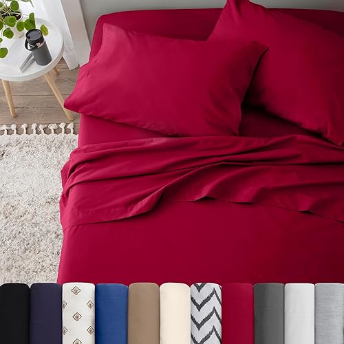 Miniatura 2 de Juego de sábanas de 4 piezas  Sábanas de cama Queen  Sábanas ligeras, suaves y transpirables  Mezcla rica de algodón cepillado  Ajuste seguro,