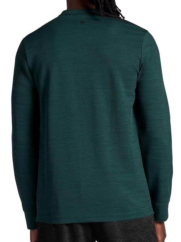 Gaiam Men’s Cozy & Cool Henley Shirt, Standard Fit, Stretch Midweight Micro Waffle Jacquard Material, Pine Grove Heather, Large by Gaiam - Used condition - Image 2